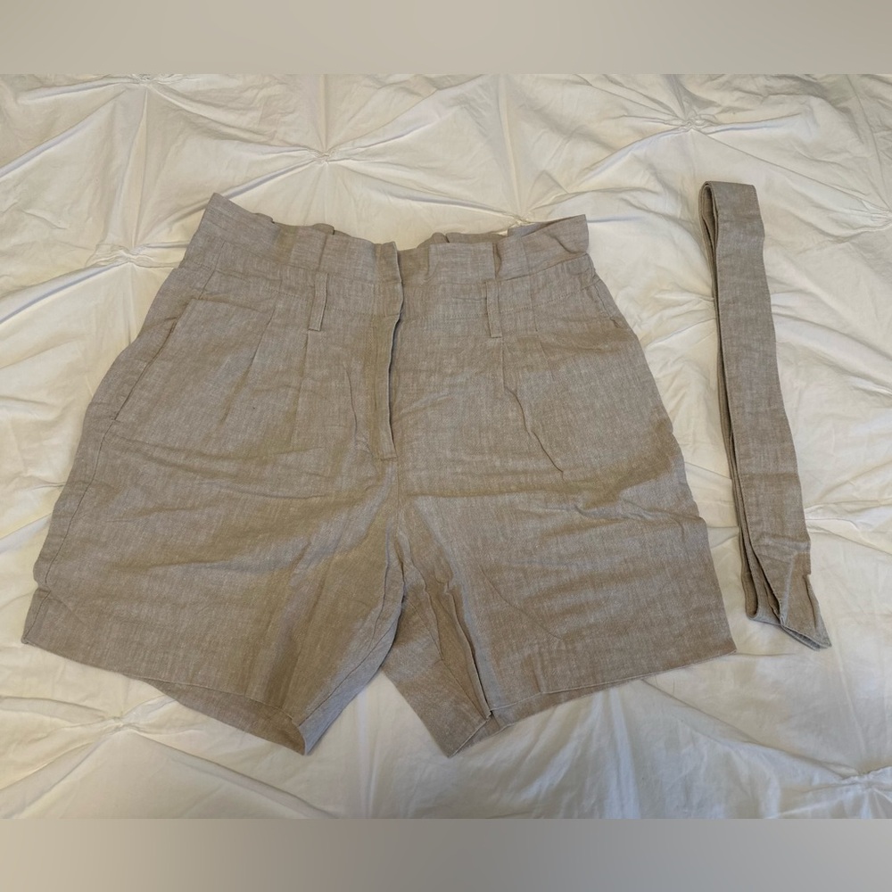 Beige Linen Cotton Shorts with Belt, Boden, Size 6